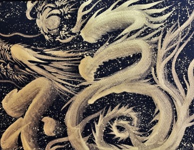 「一筆金福龍」絵師白道 作｜絵画 アート インテリア 手描き [0624]
