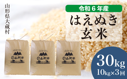 ＜令和6年産米＞ 山形県産 はえぬき 【玄米】30kg 定期便 (10kg×3回) 　配送時期指定できます！