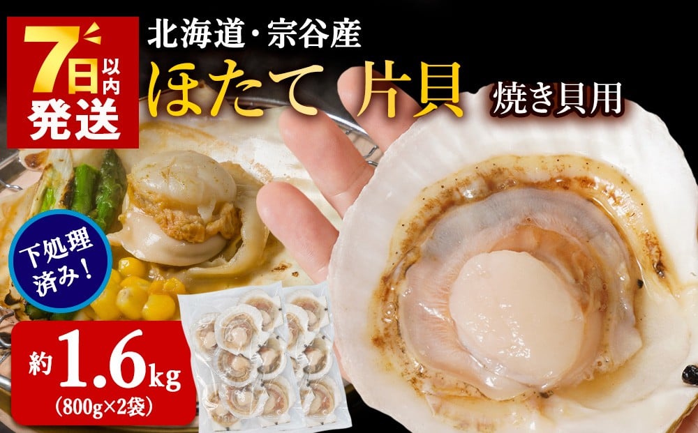 
             【12月23日決済分まで年内発送】【焼き貝用】2025年製造 宗谷産ホタテ貝 した処理済み片貝付き（約800g×2袋）
          