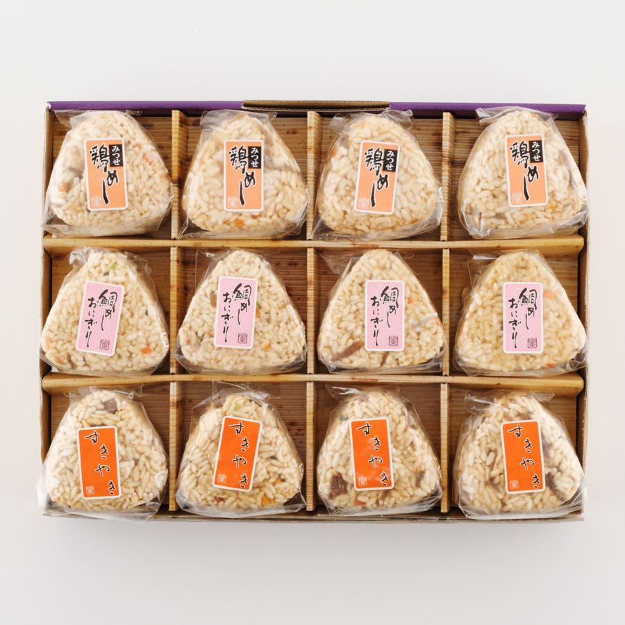 ＜かねすえ＞九州おにぎり倶楽部 みつせ鶏おにぎり・鯛めしおにぎり・すき焼きおにぎり 各90g×4個（計12個）