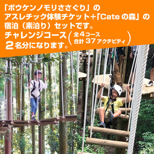 ZZ004 【ボウケンノモリささぐり】 アスレチック体験+宿泊（素泊り）セット２名分
