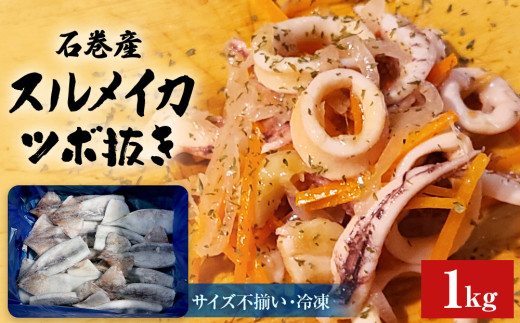 石巻市産 スルメイカツボ抜き 1kg 冷凍 国産 スルメイカ ツボ抜き 唐揚げ マリネ バラ冷凍 不揃い 加熱用 海鮮 いか イカ つぼ抜き おつまみ 魚介類 焼イカ バーベキュー BBQ 宮城県 石巻市