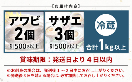 【期間限定】天然！極上 アワビ ＆ サザエ セットA【2024年6月20日から2024年8月10日まで発送】【産地直送 刺身 お造り おせち バター焼き BBQ あわび 鮑 サザエ さざえ 貝 砂抜き