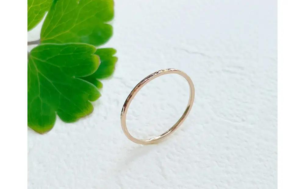 K18ピンクゴールド 丸つち目 極細リング（ハンドメイド）【サイズ：7号】