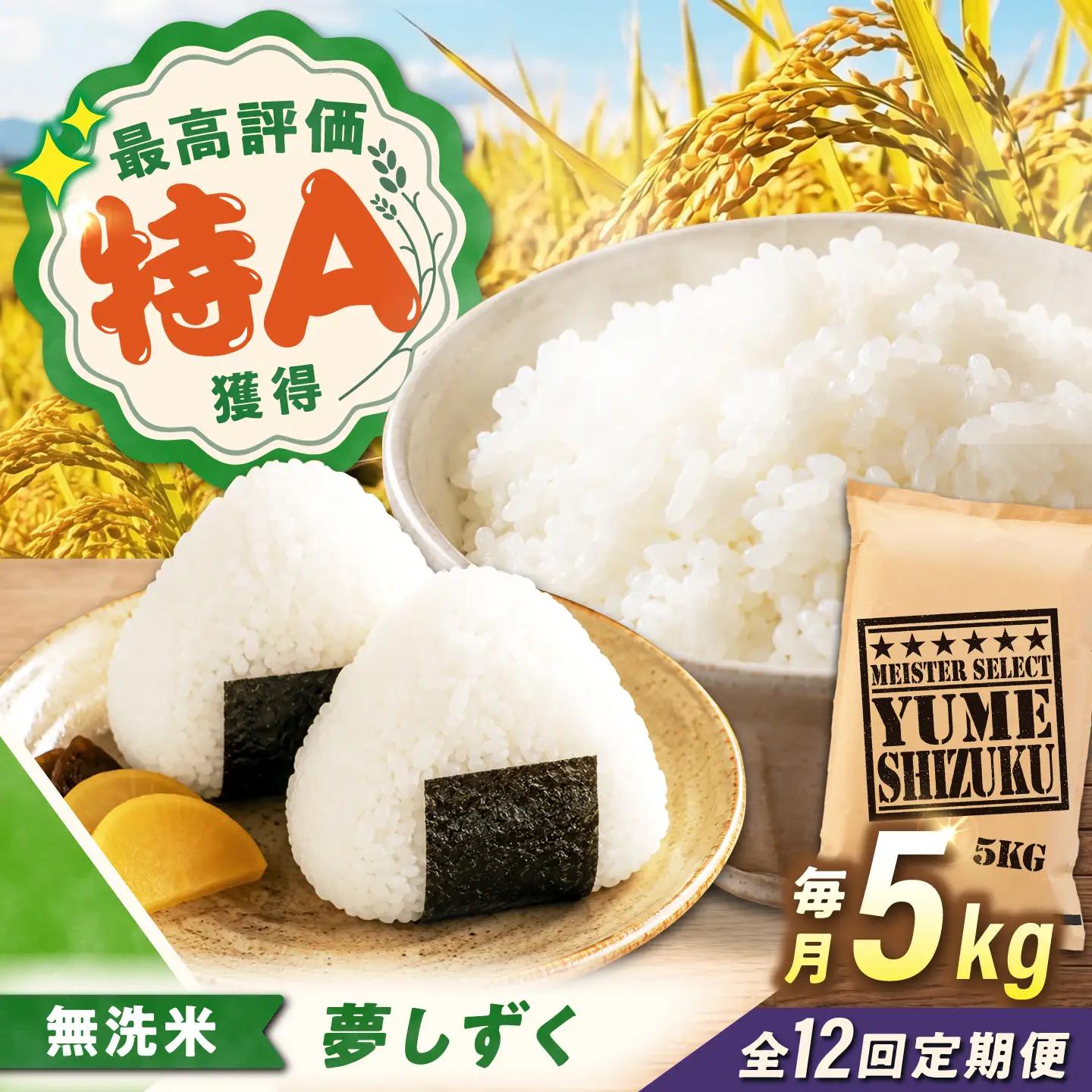 【12回定期便】 無洗米 夢しずく 5kg（5kg×1袋） 無洗米 お米 白米 精米 佐賀県産 米 /大塚米穀店[UFE013]