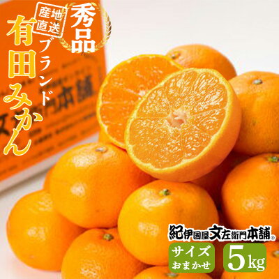 V7438_ブランド有田みかん 秀品5kg【サイズおまかせ】／産地直送／薄皮で甘い美味しい和歌山県産／紀伊国屋文左衛門本舗（お届け日指定不可）