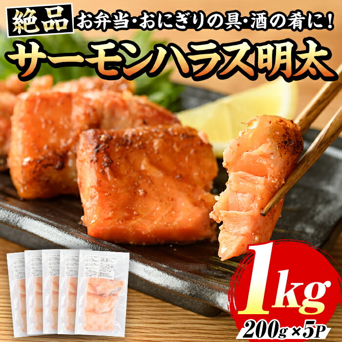 【ふるさと納税】サーモンハラス明太漬(計1kg・200g×5P) 明太 明太子 めんたい めんたいこ 海鮮 魚介 ハラス はらす サケ さけ 鮭 シャケ 魚卵 セット 小分け 福岡 名物 おかず おつまみ 晩酌 冷凍【マル五】