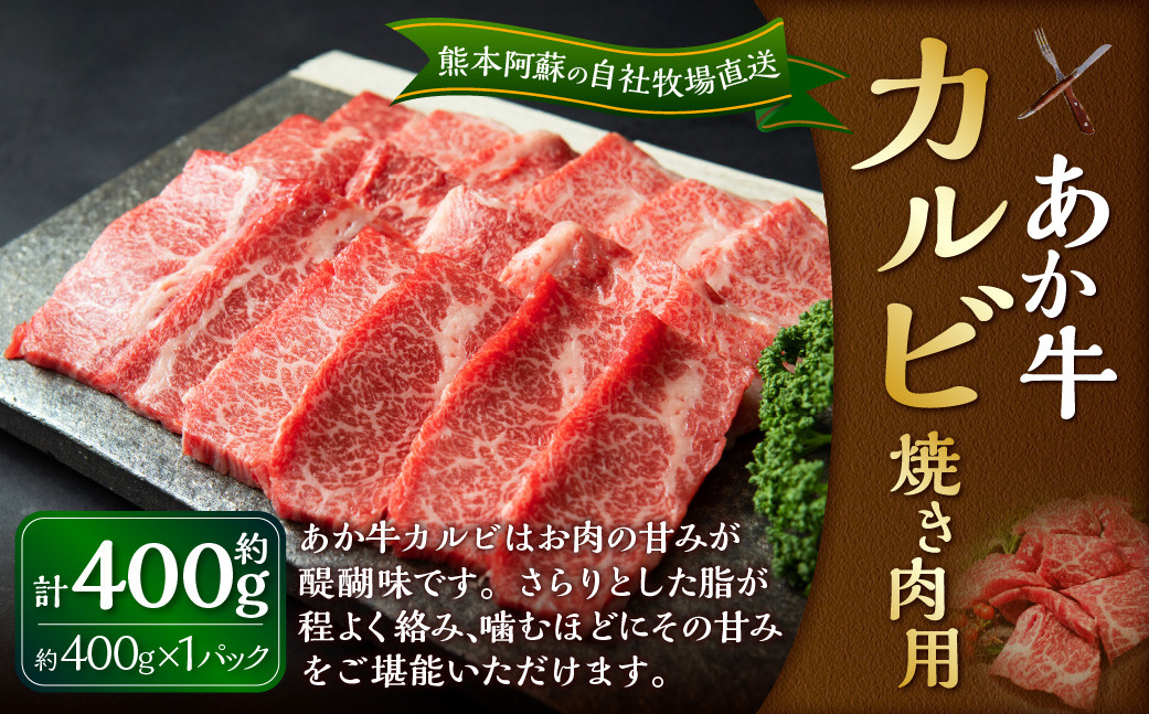 
            あか牛 カルビ 焼き肉用 400g（あか牛バラカルビ 約400g×1パック） 肉 お肉 牛肉 和牛 褐毛和種 国産 九州産 冷凍 熊本県 湯前町
          