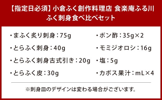 【小倉ふく創作料理店 食楽庵ふる川】 ふく刺身 食べ比べセット