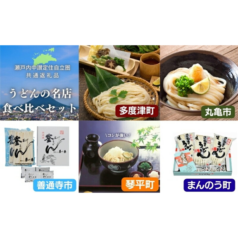 【ふるさと納税】＜瀬戸内中讃定住自立圏＞うどんの名店食べ比べセット ご当地 半生 純生 うどん 麺 讃岐うどん さぬきうどん 本場 名店 食べ比べ セット 詰合せ めんつゆ つゆ 食品 名産 四国 F5J-778