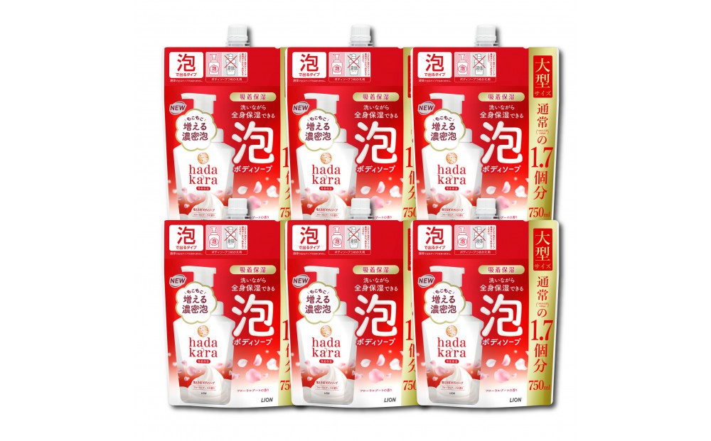 
            hadakara（ハダカラ）ボディソープ　泡で出てくるタイプ　フローラルブーケの香り　詰替え750ml 6袋パック
          