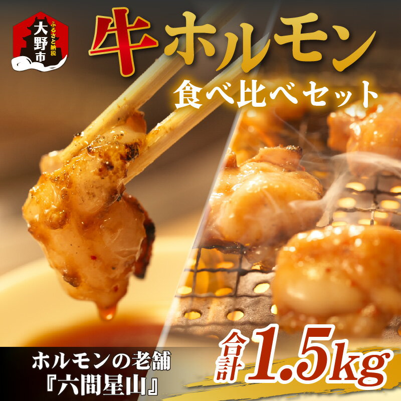 六間星山のホルモン食べ比べセット1.5kg（500g×3袋）【ホルモン・小腸・大腸・センマイ・アカセン・1.5kg】 [A-026010]| ホルモン焼き