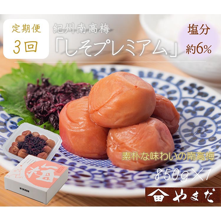 【定期便/3か月ごと/全3回】紀州南高梅しそプレミアム塩分約6％（850g）