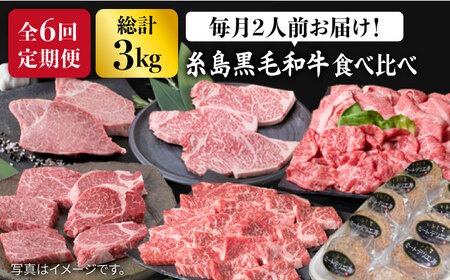 【全6回定期便】 糸島 黒毛和牛 食べ比べ セット 2人前 約3kg 糸島 / 糸島ミートデリ工房 [ACA110] 牛肉 牛肉 牛肉 牛肉 牛肉 牛肉 牛肉 