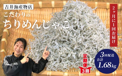3回 定期便 こだわり の ちりめんじゃこ 560g 【2カ月に1回お届け】 計1.68kg 隔月 冷凍 小分け 便利 惣菜 海の幸 じゃこ 無添加 無着色 国産 小魚 魚介 海産物 シーフード グルメ お取り寄せ 25-001