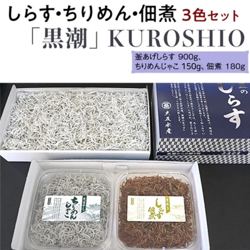 
            しらす・ちりめん・佃煮3色セット「黒潮」 KUROSHIO  / シラス 厳選 小分け 冷蔵便【dig010】
          