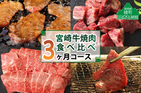 宮崎牛焼肉食べ比べ 計2.2kg（3か月定期便）