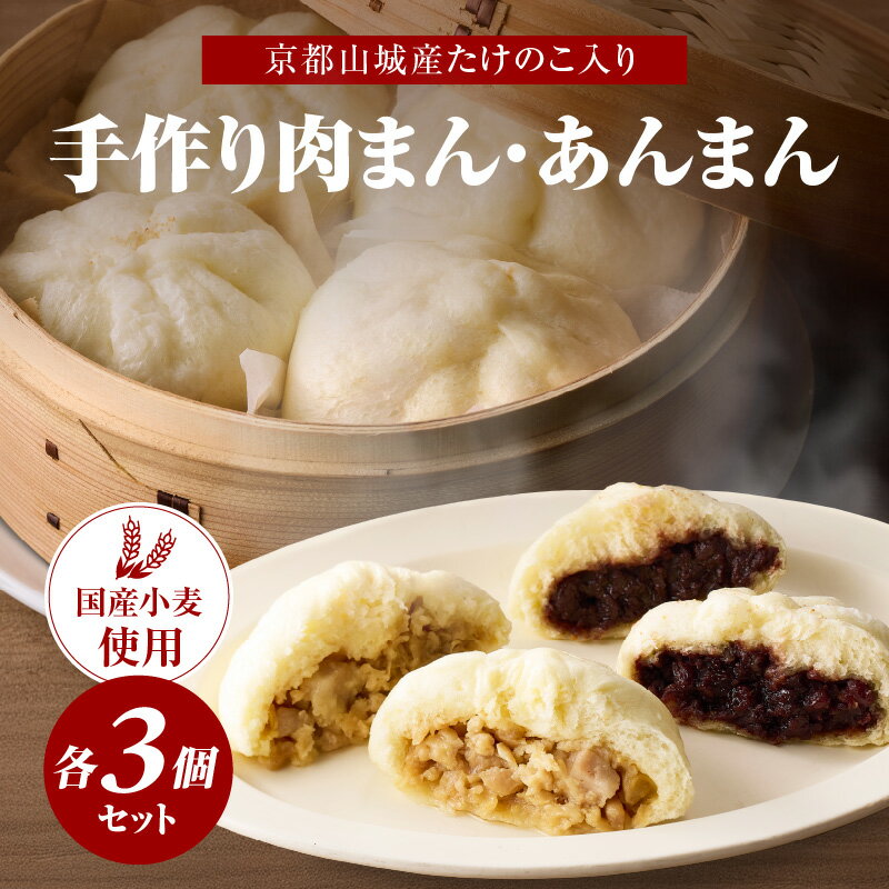 【ふるさと納税】《レビューキャンペーン》京都山城産たけのこ入り国産小麦の手作り肉まん3個+あんまん3個セット 肉まん あんまん 豚肉 筍入り 手作り 人気 パン工房 Haru-Kanade ハルカナデ