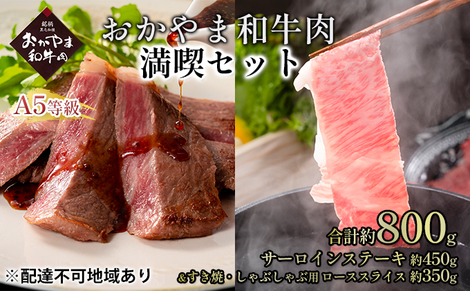 
おかやま 和牛肉 A5 等級 満喫セット 合計約800g（サーロインステーキ 約450g＆すき焼・しゃぶしゃぶ用 ローススライス 約350g）牛 赤身 肉 牛肉 冷凍[№5735-1836]
