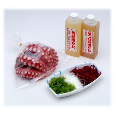 ふるさと納税 ひたちなか市 蒸し蛸セット(海藻サラダ、酢蛸用たれ、味付用たれ付き)