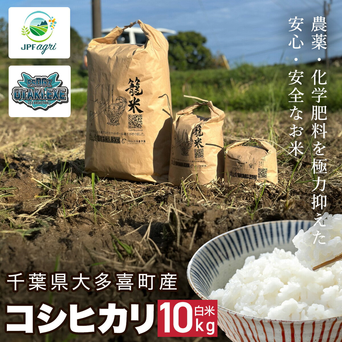 【ふるさと納税】【新米】令和7年産 コシヒカリ10kg（白米） / 米 こめ コメ 白米 精米 こしひかり コシヒカリ 籠米 バスケットボール esDGs OTAKI.EXE 大多喜町 千葉県　J03201