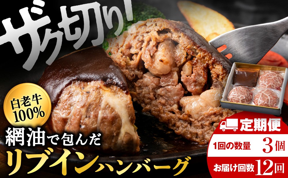 
                  【12ヶ月定期便】白老牛　中おちプレミアムハンバーグ200g×3個【かねかん】
                