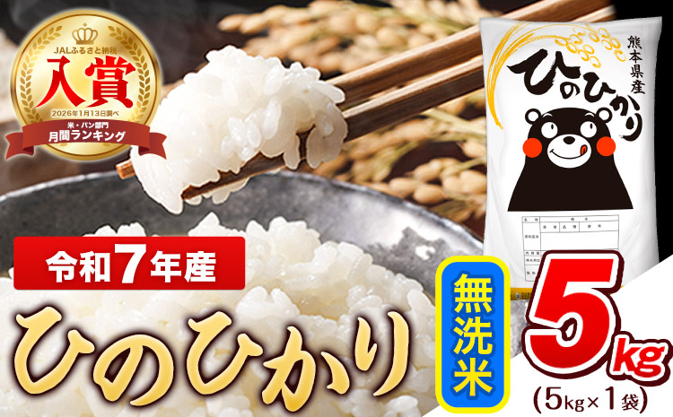 令和7年産 ひのひかり 無洗米 5kg (5kg×1袋)《3-7日以内に出荷予定(土日祝除く)》熊本県産 ひの 米 こめ ヒノヒカリ コメ お米 おこめ