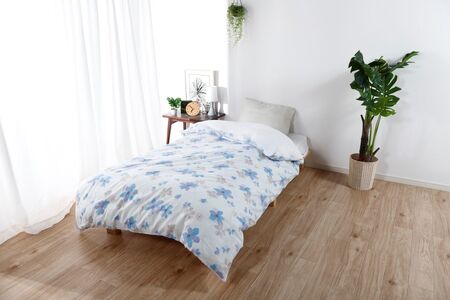 三河産　綿100％和晒し　120本ガーゼ掛けふとんカバー_コスモブルー【G0582】