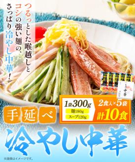 冷やし中華 細麺 国産 手延べ冷やし中華 タレ付き 1袋300g ( 麺 180g スープ 60g×2 )  計10食 《30日以内に出荷予定---124_152_30d_23_13000_s---