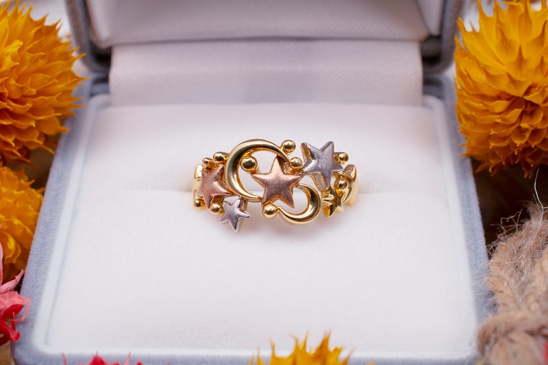 K18YG/PG/Pt900　星モチーフリング CRS-623YP