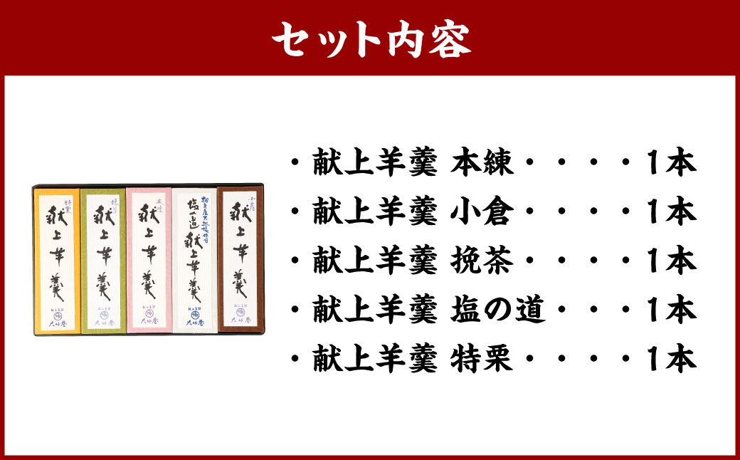 献上羊羹 5本入 ｜和菓子 お菓子 おやつ おかし 羊羹 ようかん 栗 銘菓 スイーツ 和スイーツ あんこ