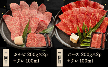 【3回定期便】希少な特選石垣牛をご家庭で！！全3回合計1.2kgの焼肉セット　赤身（モモ、ランプ）、カルビ、ロース各400gずつ&石垣牛 MARU秘伝の焼肉タレ100ml×3本 | 沖縄 石垣 特選 