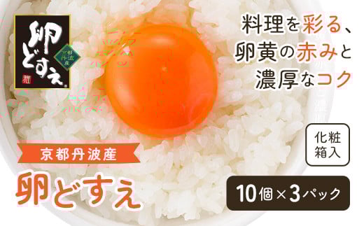 ＜京都丹波産＞ギフト卵『卵どすえ02』10個入×3パック・化粧箱入  ふるさと納税 卵 玉子 たまご 生卵 タマゴ 温泉卵 卵かけご飯 TKG 卵料理 お菓子づくり オムライス プリン 弁当 国産 京都 福知山 京都府 福知山市　奥京都 ふるさと
