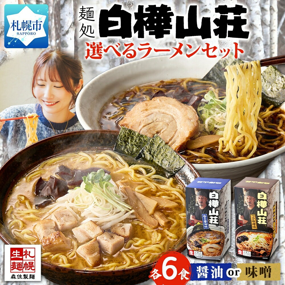 【ふるさと納税】 麺処 白樺山荘 札幌 ラーメン 【 選べる 種類 】 醤油 味噌 2食入×3箱 スープ付 香る醤油味 コク味噌味 醤油ラーメン 味噌ラーメン らーめん 拉麺 しょうゆ みそ お取り寄せ ラーメン横丁 森住製麺 生麺 ご当地ラーメン グルメ お土産 北海道 札幌市
