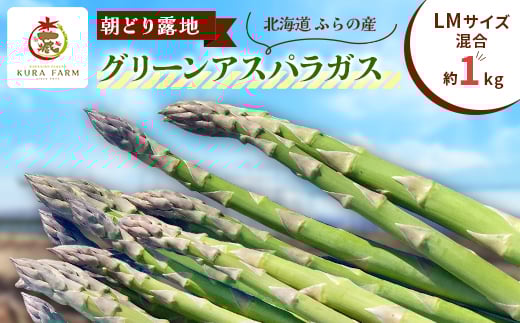 
            ＜2026年発送＞ふらの産　朝どり露地グリーンアスパラ(LMサイズ混合 約1kg)〈藏ファーム〉【1503020】
          