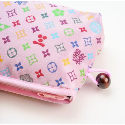 ふるさと納税 与謝野町 コスメポーチ(木玉ポーチ)　モノグラム柄(ピンクバージョン) |  | 01