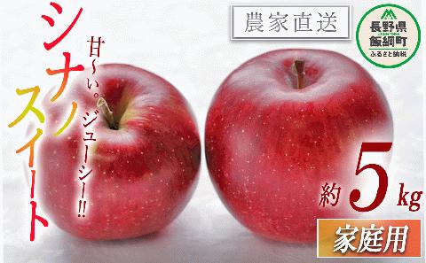 りんご シナノスイート 家庭用 5kg 沖縄県へ配送不可 2024年10月下旬～2024年11月上旬まで順次発送予定 令和6年度収穫分 静谷りんご園 信州の環境にやさしい農産物 飯綱町 [0875]