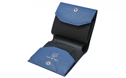 財布 グレイッシュブルー 二つ折り 小さい縦づかい財布 （納期：入金から3か月程度）／メンズ レディース コンパクト レザー ファッション小物 おしゃれ 雑貨 日用品 ウォレット ハンドメイド 薄い 