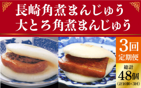 【3回定期便】 長崎角煮まんじゅう / 大とろ角煮まんじゅう 各8個 [DBG028]