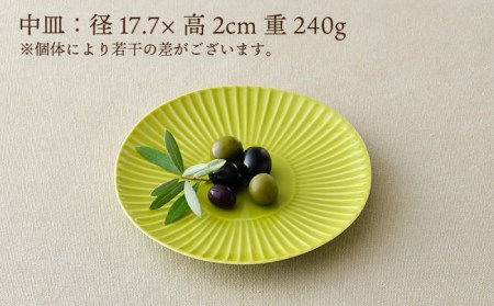 【波佐見焼】しのぎ グレー＆若草 中皿・大皿 ４枚セット プレート 6寸皿 7寸皿【一龍陶苑】[CC73]