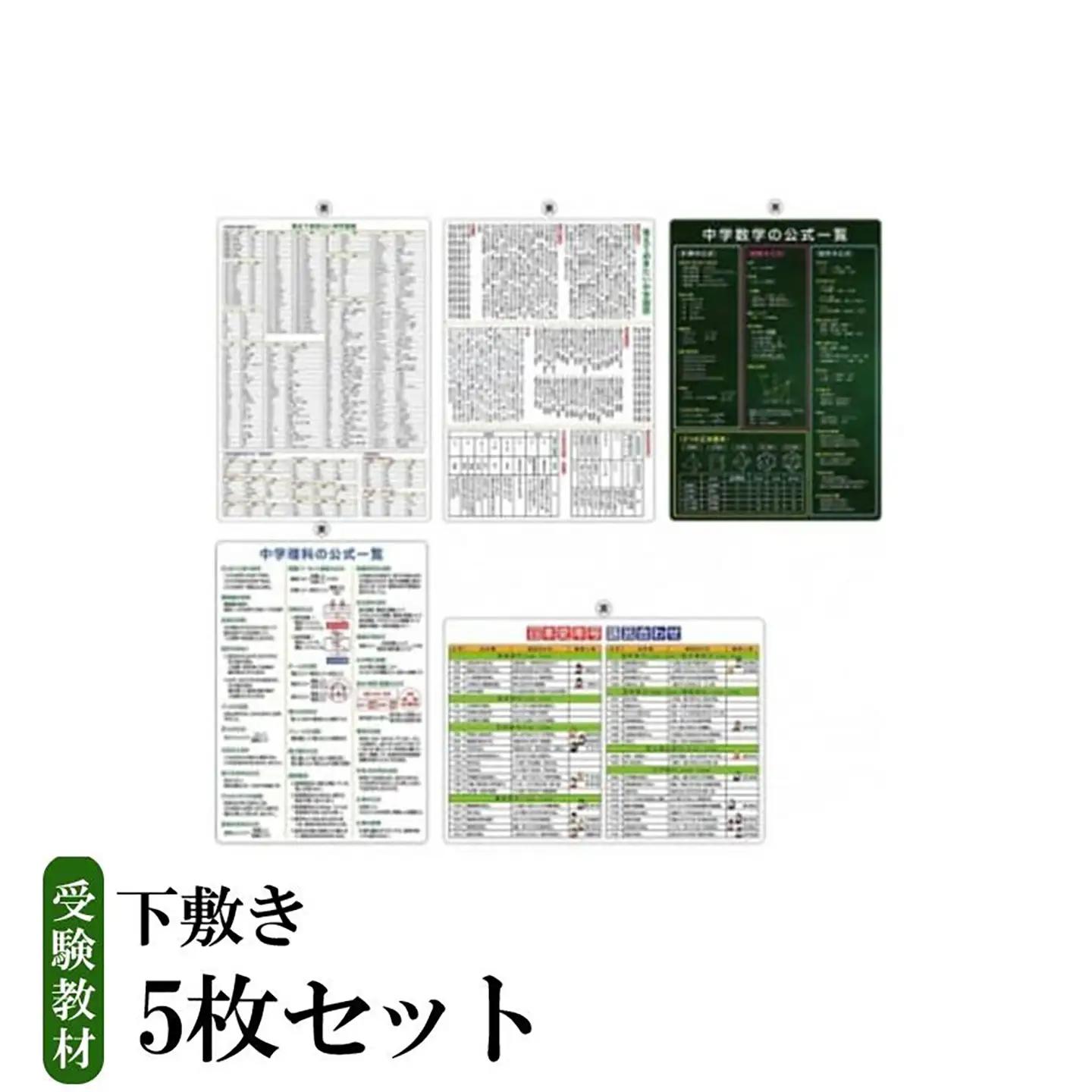 受験教材下敷き 5枚セット │ 茨城県 教材 つくば市 教材 クリアファイル 文房具 教材 ツール 高校受験 暗記 記憶 視覚 勉強 学習 受験 テスト 試験 隙間時間 中学生 理科 国語 数学 歴史 英語 5教科 セット フライング・エッグ 教材