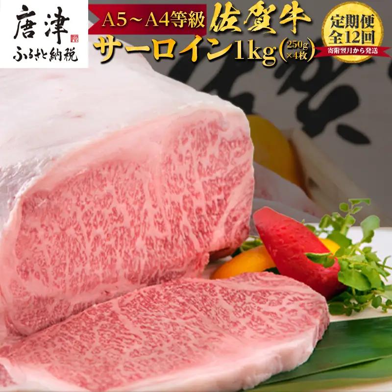 「定期便全12回」佐賀牛サーロイン1kg(250g×4枚)寄附翌月から発送 ステーキ