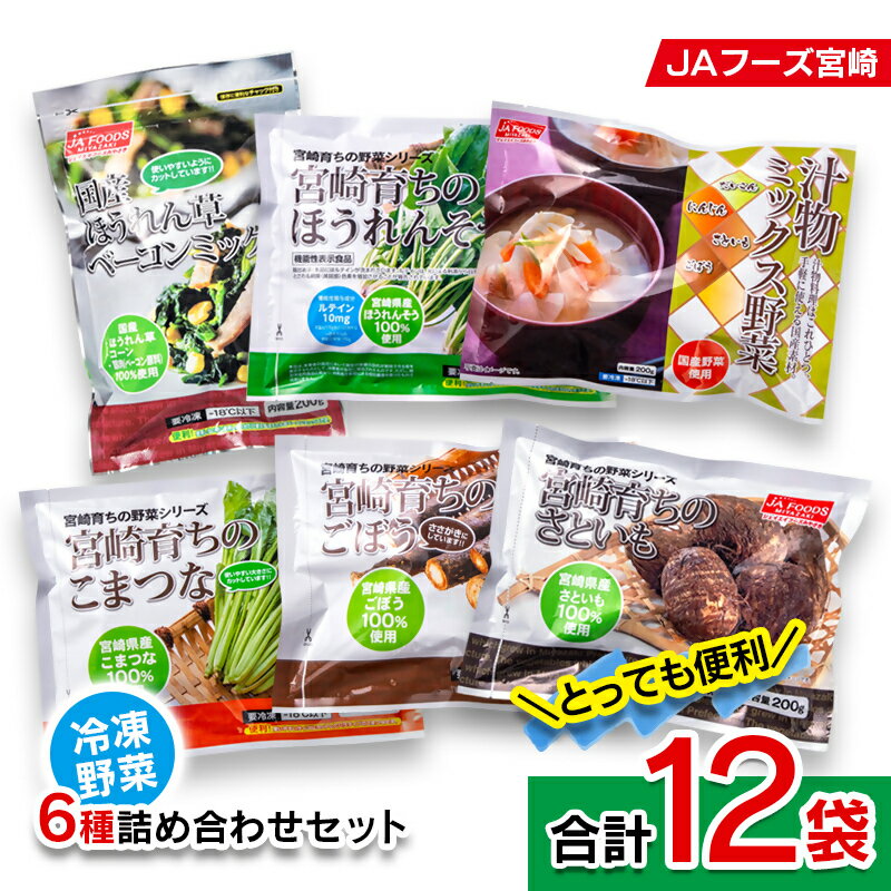 【ふるさと納税】国産「冷凍野菜」詰合せ6種類（合計12袋）とっても便利！ 国産野菜 送料無料 宮崎県産＜1-127＞時短メニュー レビュー高評価 使いやすい