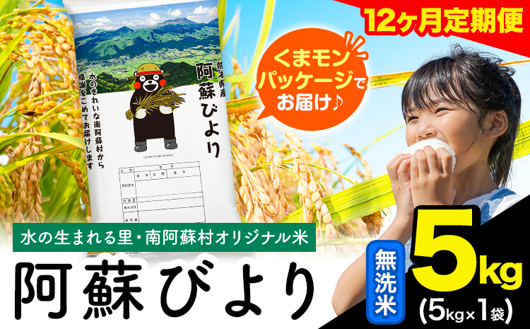 【12ヶ月定期便】阿蘇びより 無洗米 5kg (5kg×1袋)《お申し込みの翌月から出荷》｜国産米 人気米 熊本県産米 お米 生活応援米---mna_abytei_5kg_96800_mo12_m---