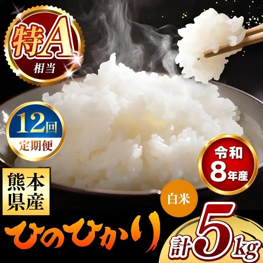 【 新米 予約 】 【 定期便 12回 】 令和8年産 熊本県産 ひのひかり 白米 5kg こめ 米 訳あり 規格外