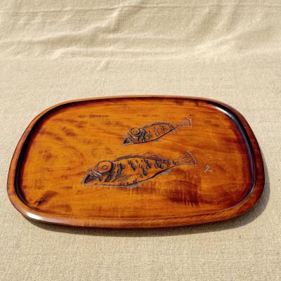 ふるさと納税 香川県 【香川漆器】42cm撫角盆　スリ漆めばる彫