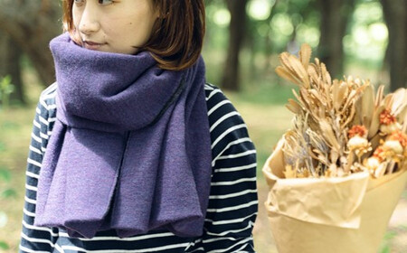ウール大判ストール リバーシブル CLEMATIS ( 折り返しポケット・パープル ) | ストール 秋冬 防寒 新潟県 五泉市