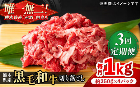 【全3回定期便】熊本県産 『原田畜産』 黒毛和牛 切り落とし 計約1kg（約250g×4パック 牛肉切り落とし[AYCN042]