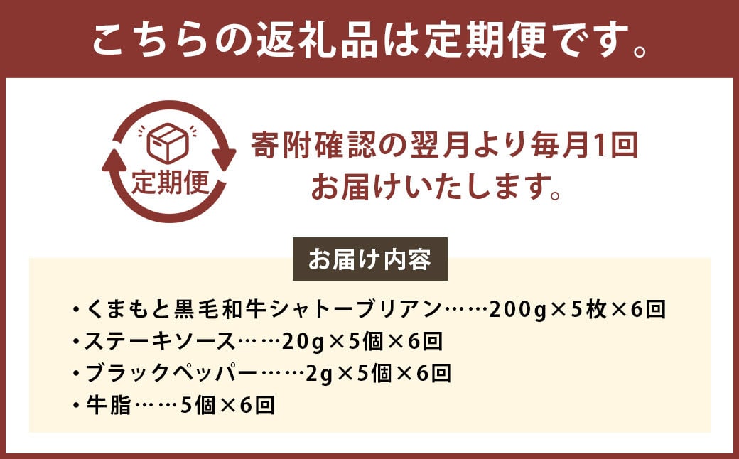 【6ヶ月定期便】 くまもと 黒毛和牛 シャトーブリアン 1.0kg（200g×5枚）