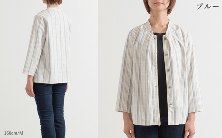 【日本製】 新織 三河木綿 ブラウス_M／ブルー【G0544】